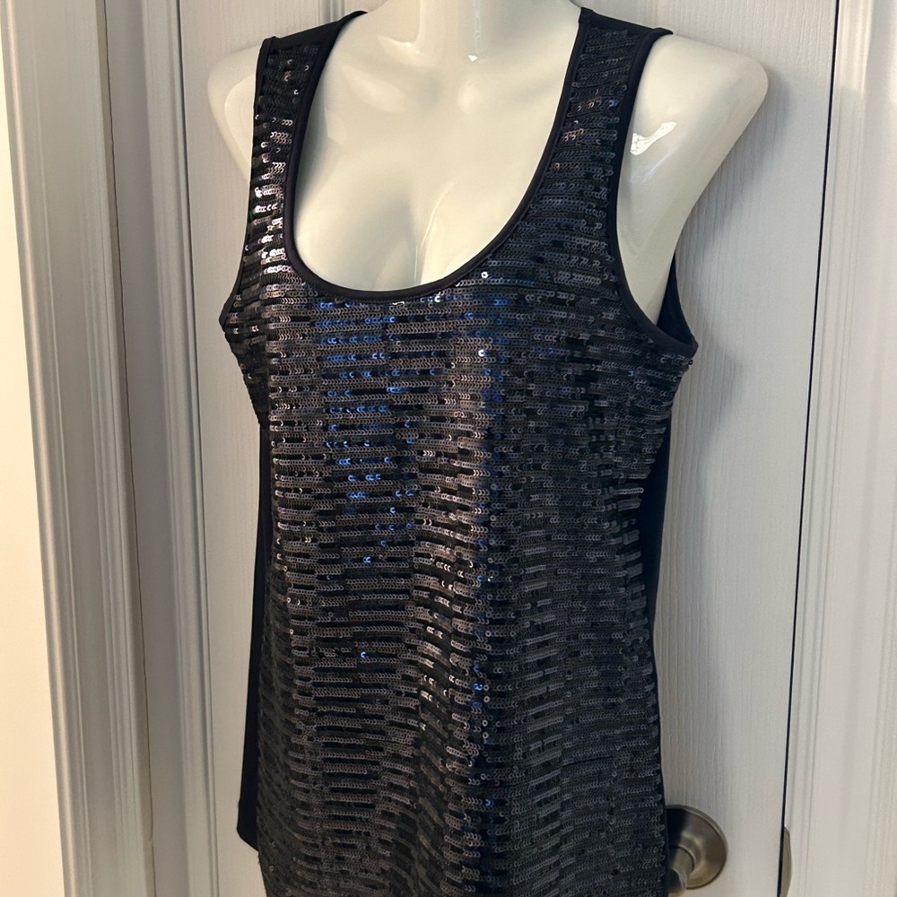 Anne Klein Navy Blue Sequin Tank Top